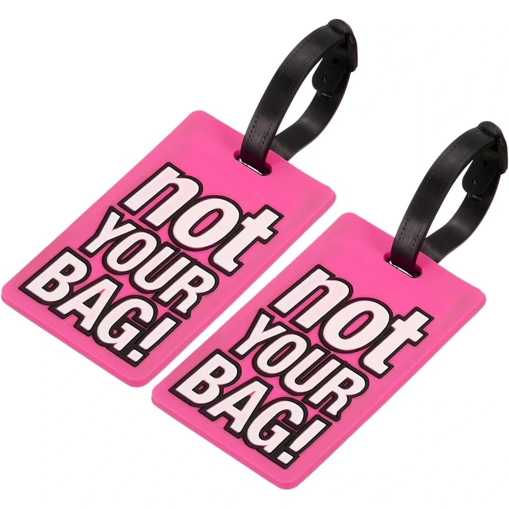2 Pack PVC Luggage Tag Identifier Label Not Your Bag Pattern Pink